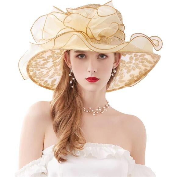Organza Church Fascinator Hats 01a Gold
